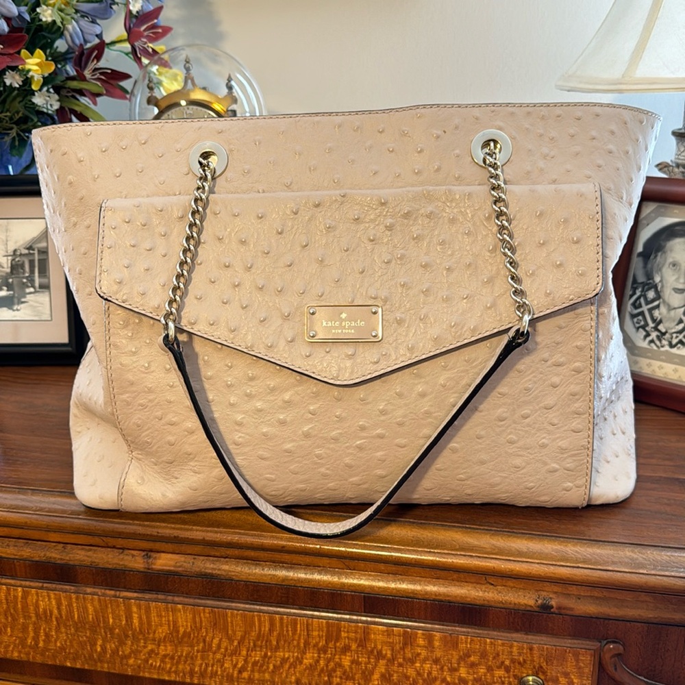 Kate Spade Blush Ostrich-like Pebble Leather Tote with Chain and Leather Handles